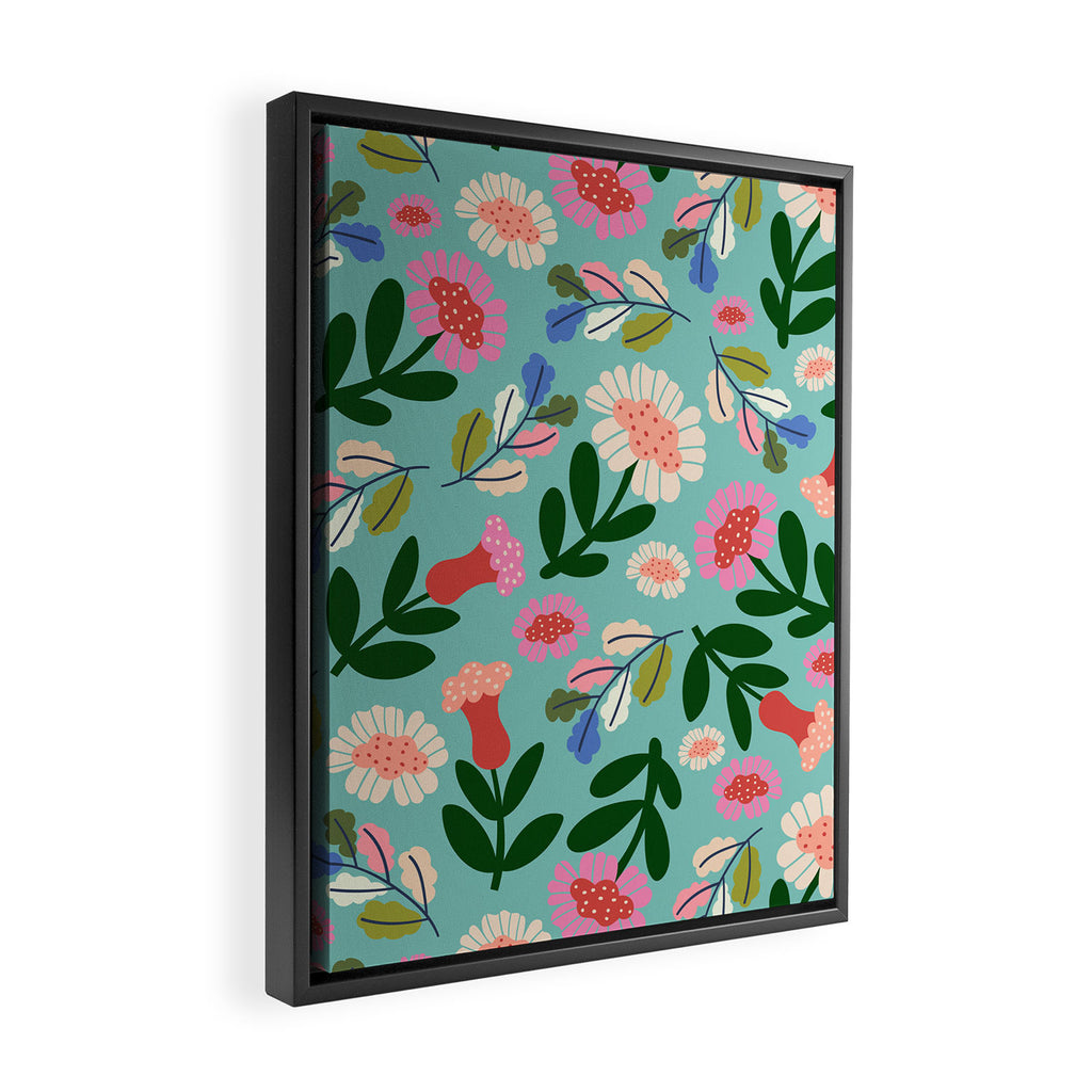 Super Bloom - Bright Floral Pattern Framed Canvas Print Gallery Image 2