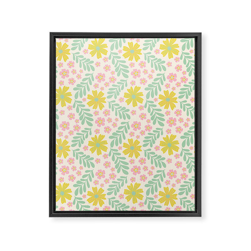 Whimsical Flora - White, Light green, Light Pink, Yellow  Framed Canvas Print Gallery Image 6