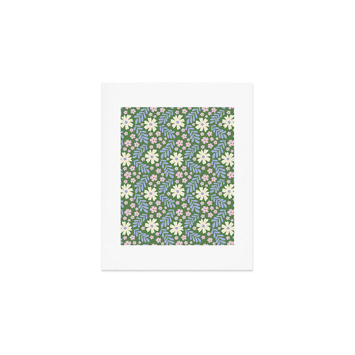Whimsical Floral - Green, Blue, White and soft Pink Art Print Gallery Image 1