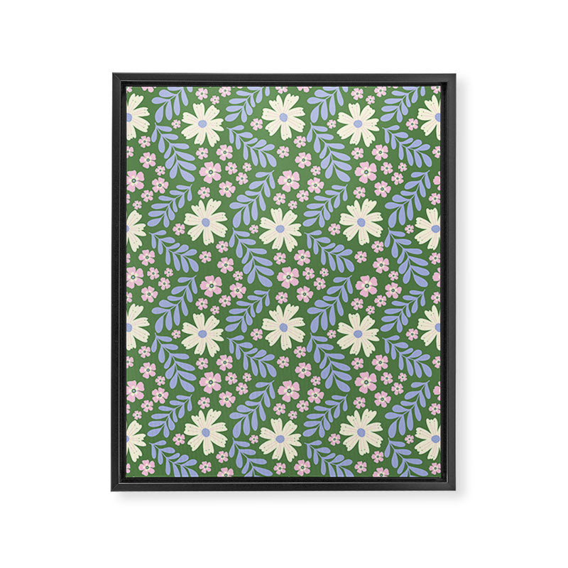 Whimsical Floral - Green, Blue, White and soft Pink Framed Canvas Print Gallery Image 6