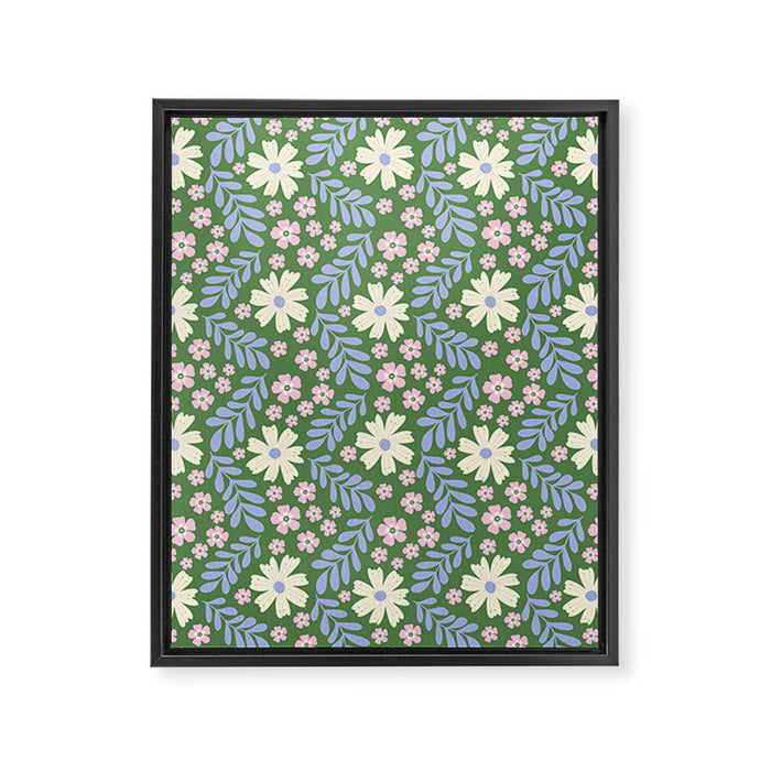Whimsical Floral - Green, Blue, White and soft Pink Framed Canvas Print Gallery Image 1