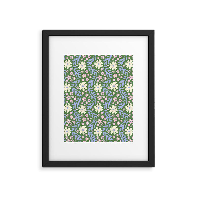 Whimsical Floral - Green, Blue, White and soft Pink Framed Art Print Gallery Image 5