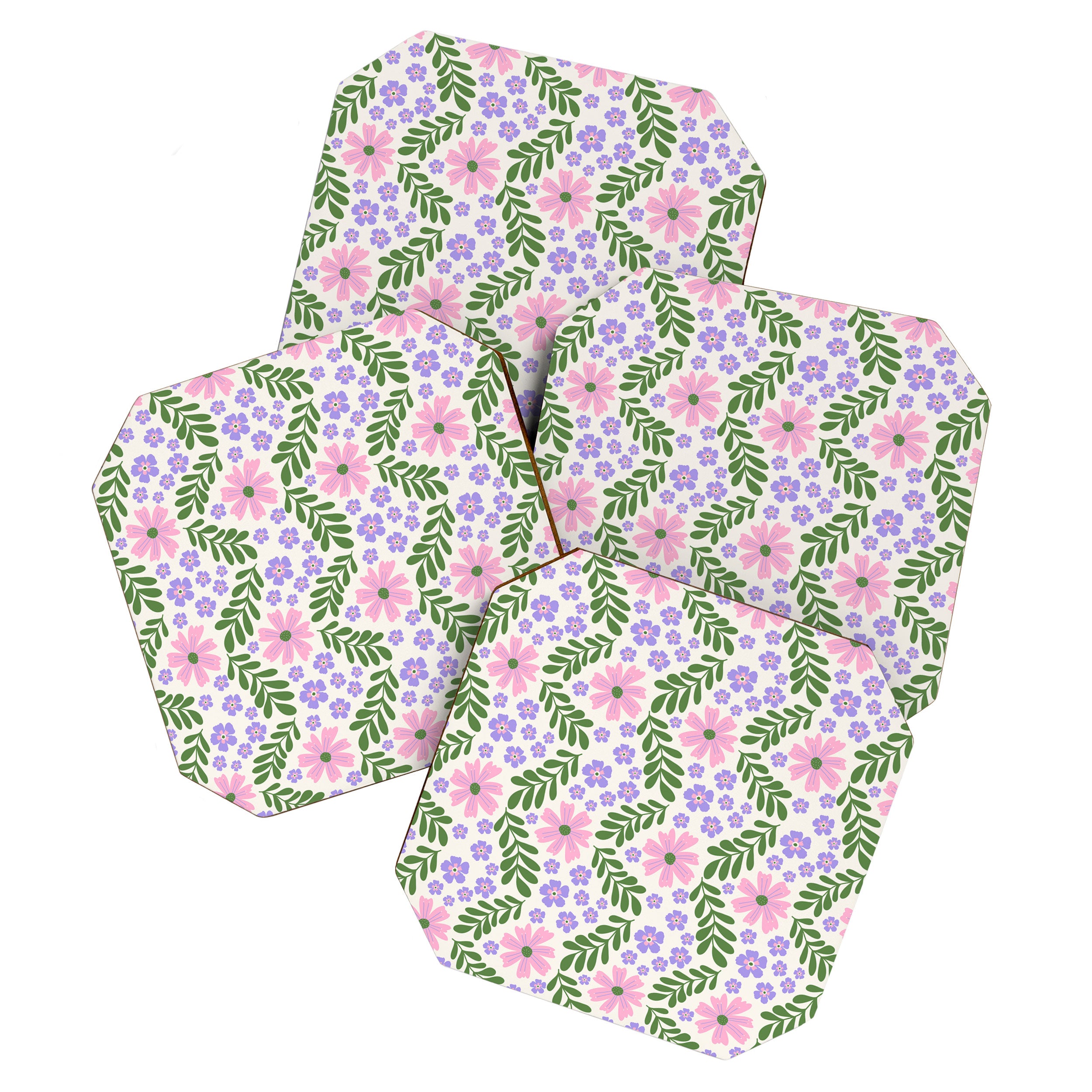 Whimsical Floral - White, Green, Pink and Purple Coaster Gallery Image 1