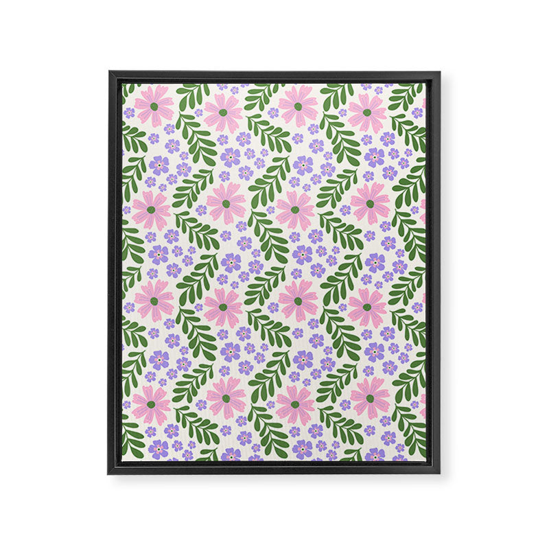 Whimsical Floral - White, Green, Pink and Purple Framed Canvas Print Gallery Image 6