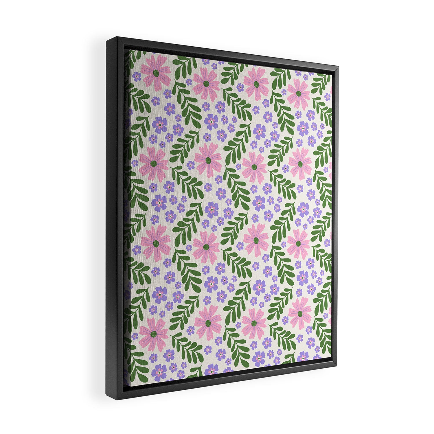 Whimsical Floral - White, Green, Pink and Purple Framed Canvas Print Gallery Image 2
