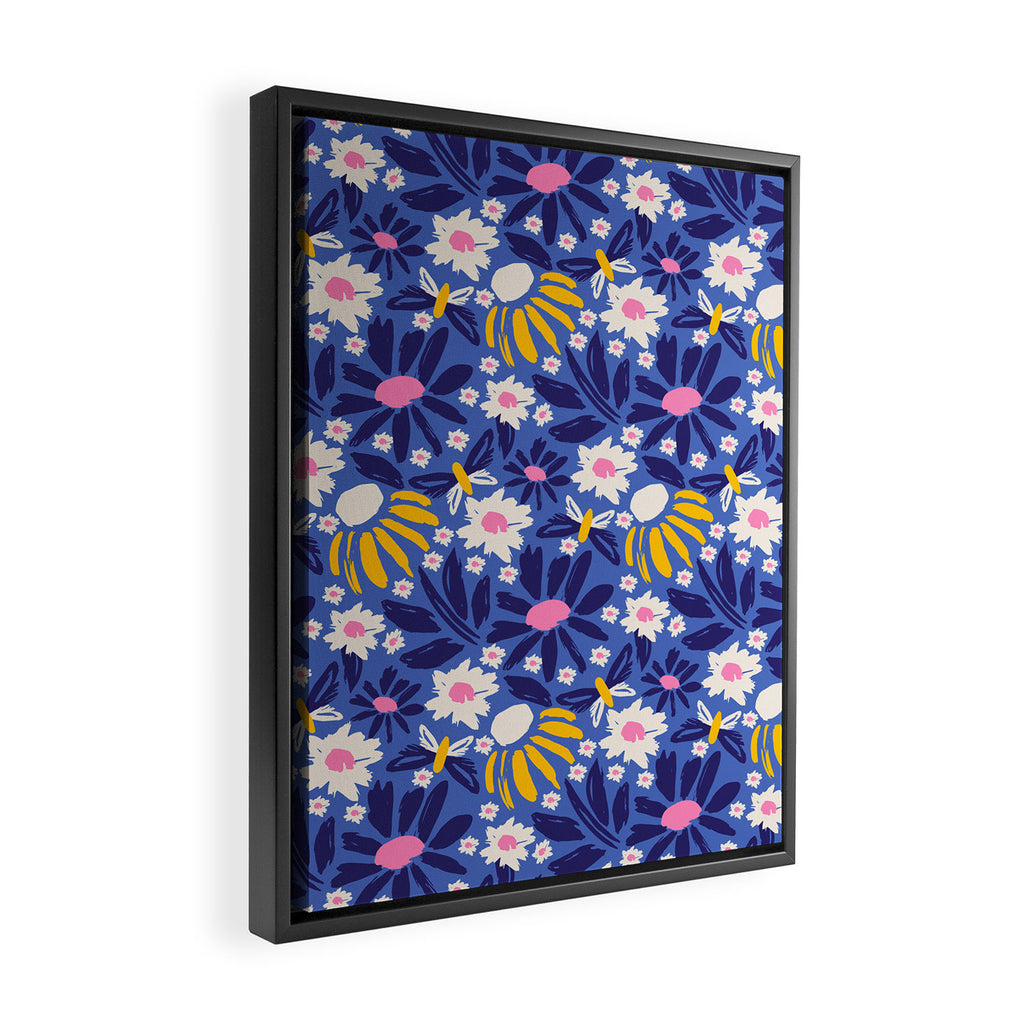 Wild Floral - Blue, Pink and Yellow Framed Canvas Print Gallery Image 2