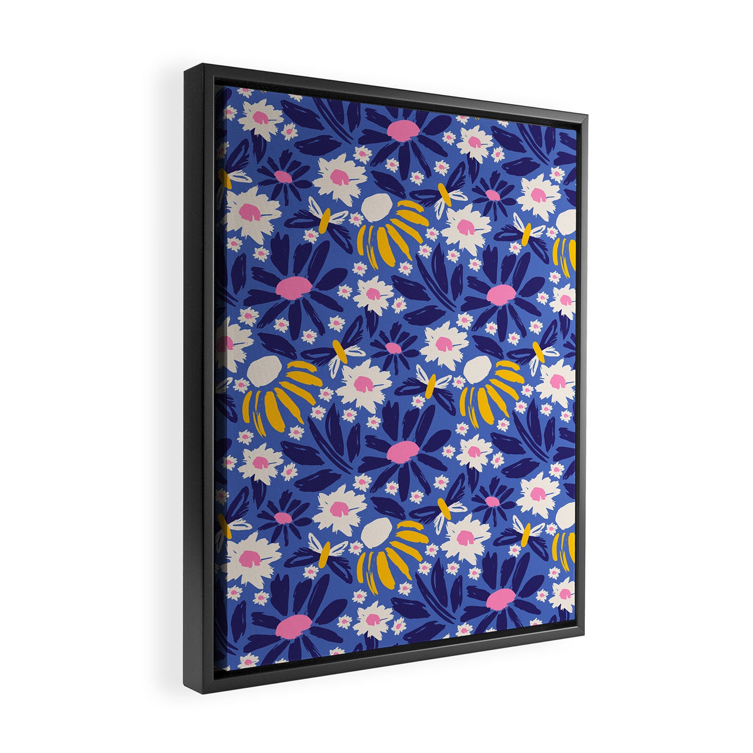 Wild Floral - Blue, Pink and Yellow Framed Canvas Print Gallery Image 2