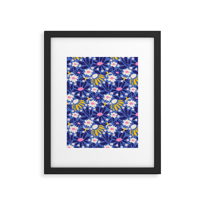 Wild Floral - Blue, Pink and Yellow Framed Art Print Gallery Image 1