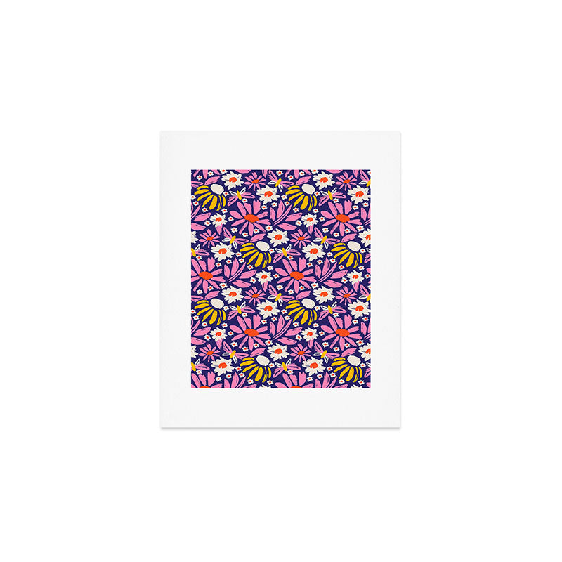 Wild Floral - Red, Blue and Pink Art Print Gallery Image 1