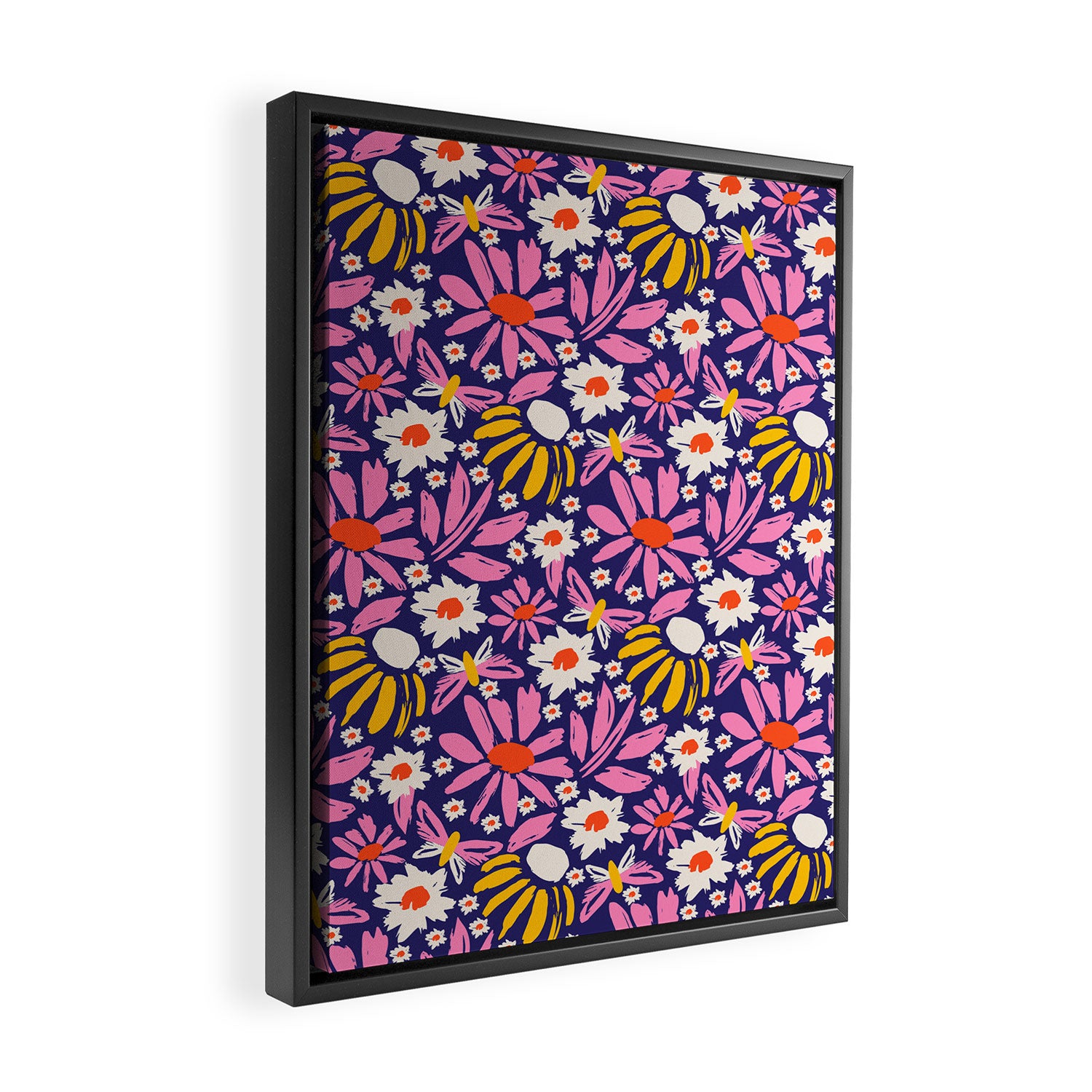 Wild Floral - Red, Blue and Pink Framed Canvas Print Gallery Image 2