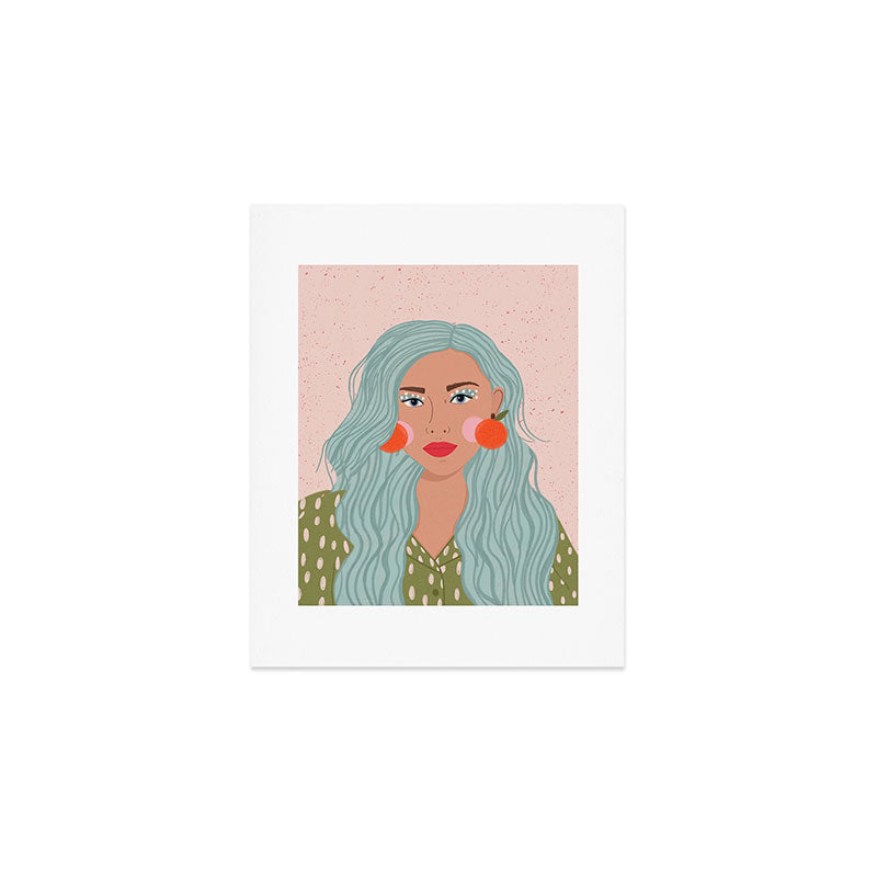 Woman Portrait- Clementines Earrings  Art Print Gallery Image 1