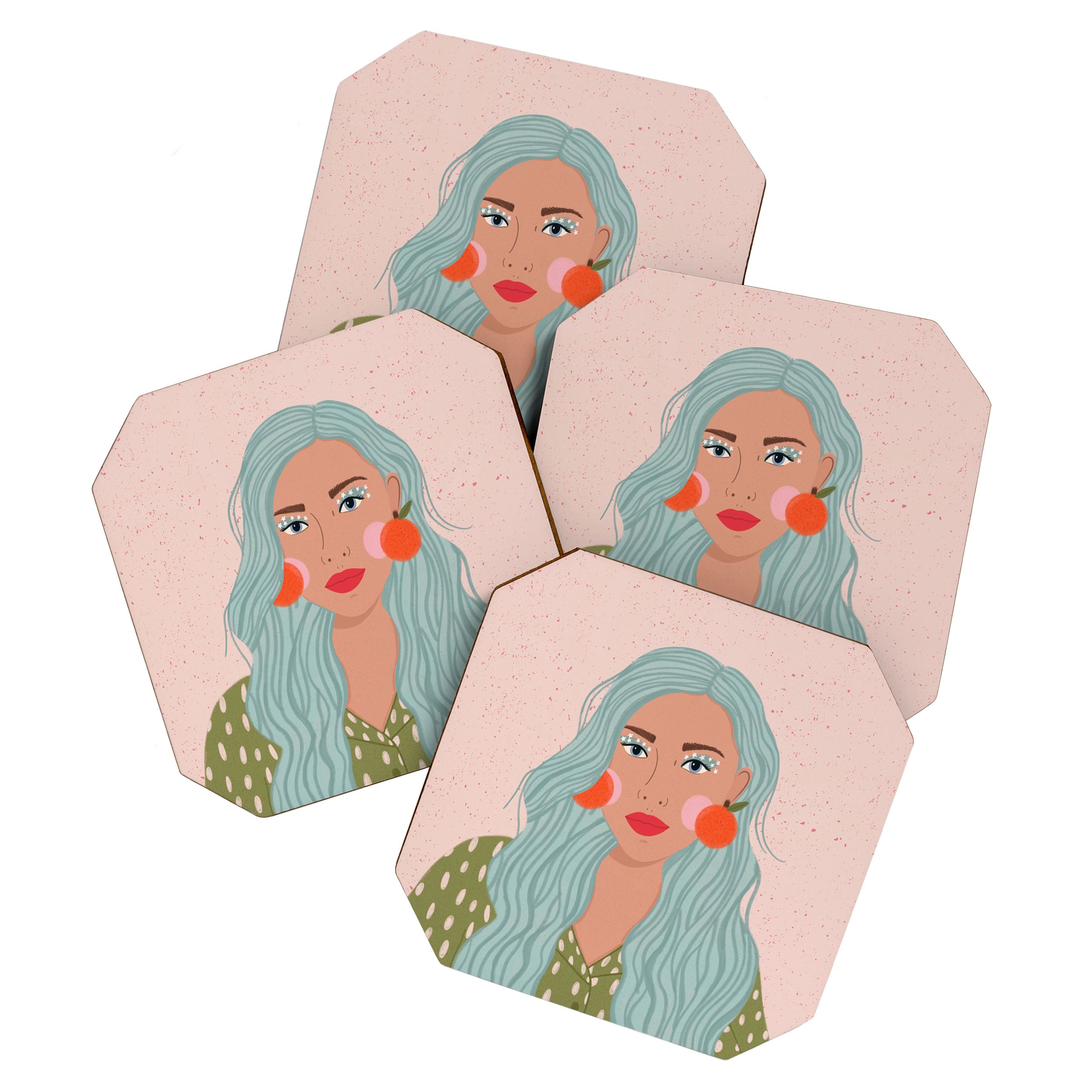 Woman Portrait- Clementines Earrings  Coaster Gallery Image 1
