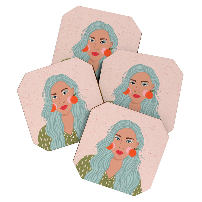 Woman Portrait- Clementines Earrings  Coaster Gallery Image 1