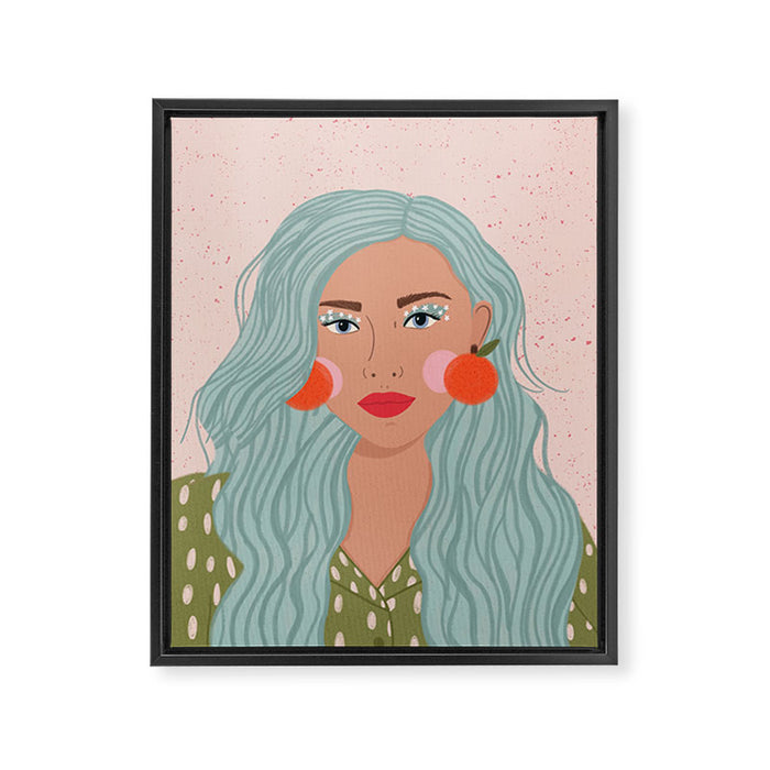 Woman Portrait- Clementines Earrings  Framed Canvas Print Gallery Image 1