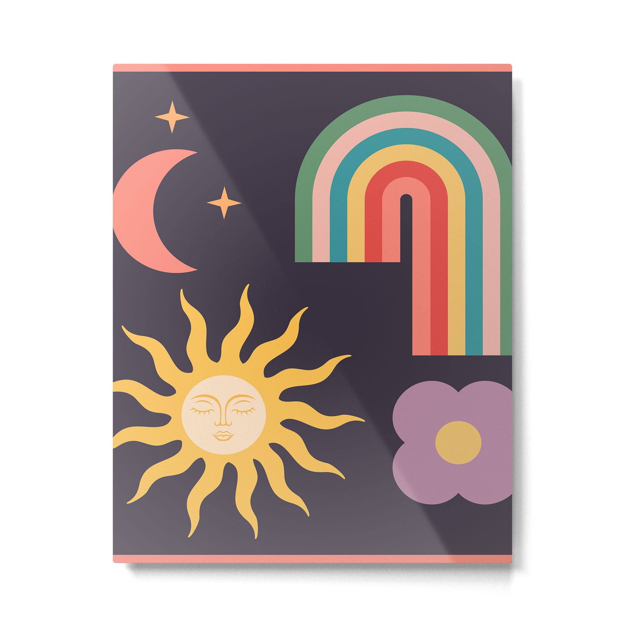 Minimal geometric abstraction Rainbow, Flower, Sun and Moon  Metal Print Gallery Image 6