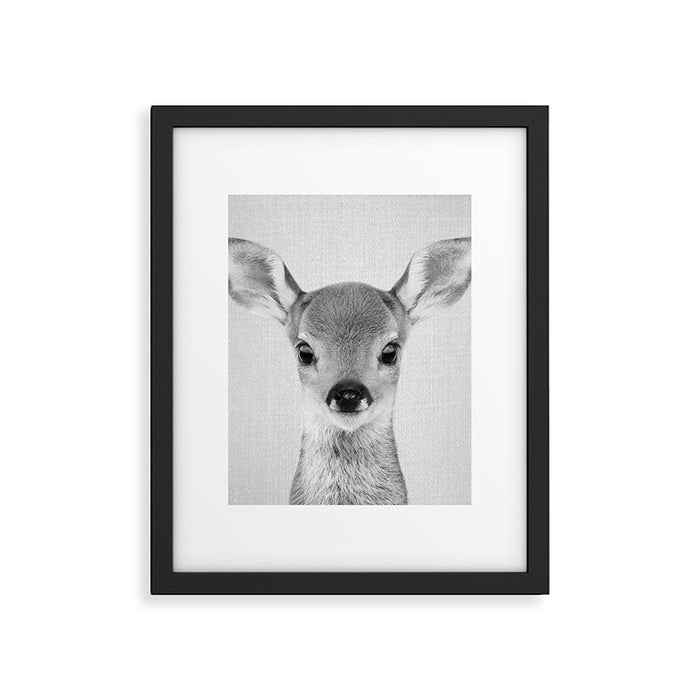 Baby Deer - Black & White Framed Art Print Gallery Image 1