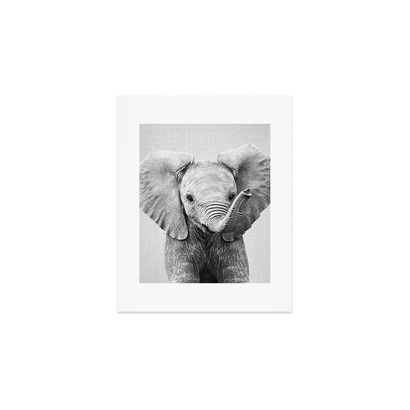 Baby Elephant - Black & White Art Print Gallery Image 1
