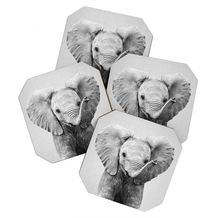 Baby Elephant - Black & White Coaster Gallery Image 1