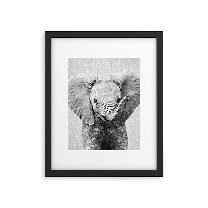 Baby Elephant - Black & White Framed Art Print Gallery Image 4