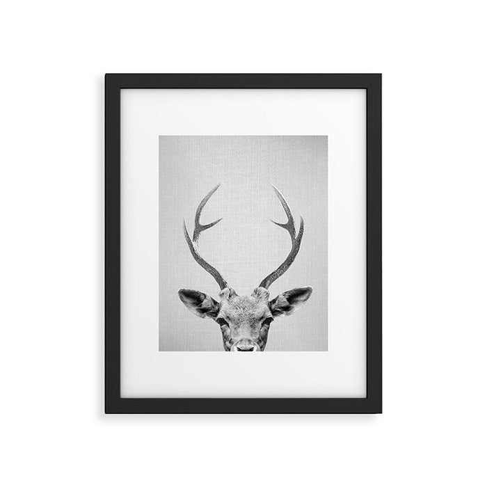 Deer - Black & White Framed Art Print Gallery Image 1