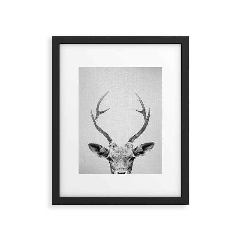 Deer - Black & White Framed Art Print Gallery Image 4