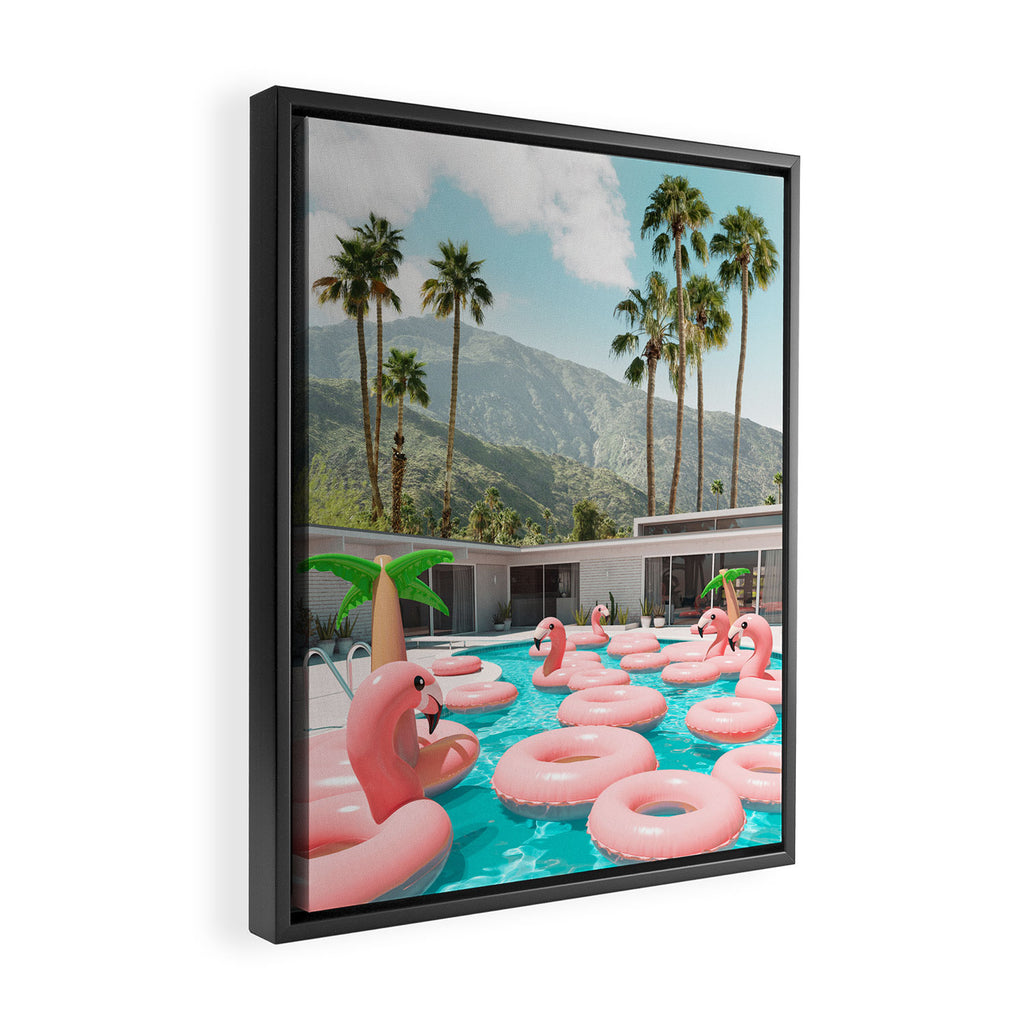 Flamingo Pool Party Framed Canvas Print Gallery Image 2