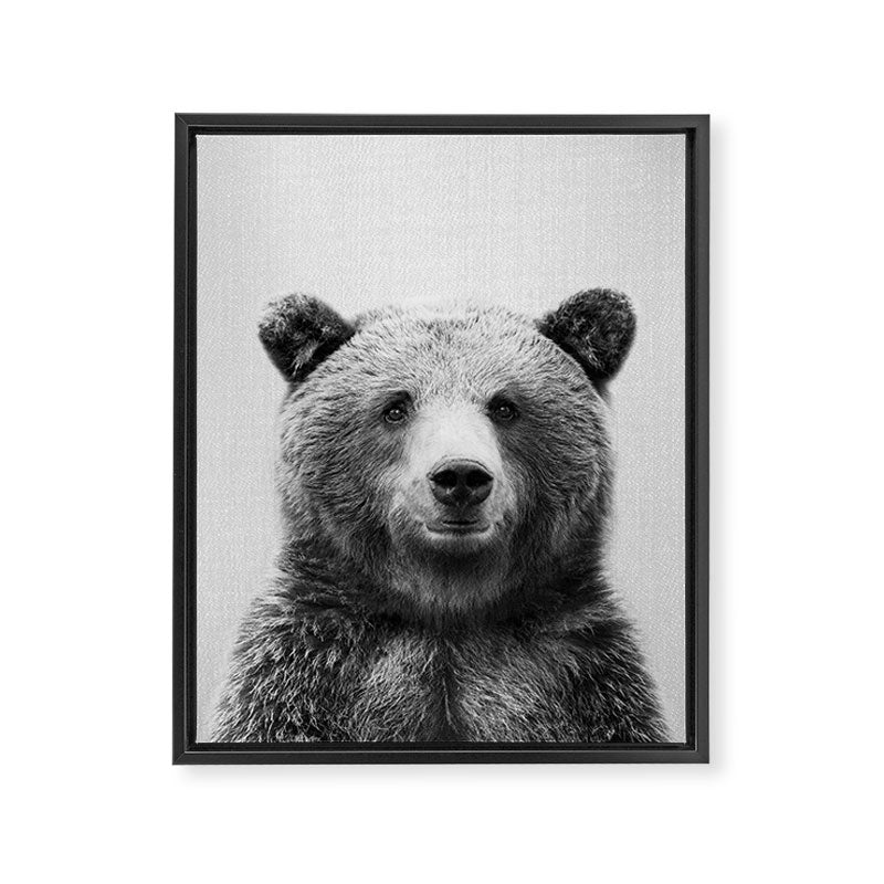 Grizzly Bear - Black & White Framed Canvas Print Gallery Image 8