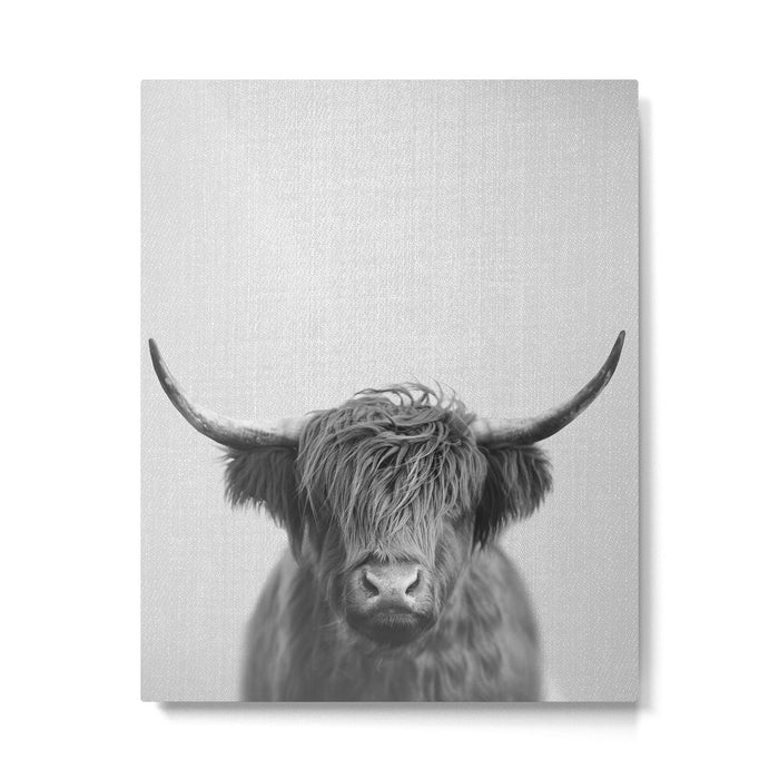 Highland Cow - Black & White Metal Print Gallery Image 1