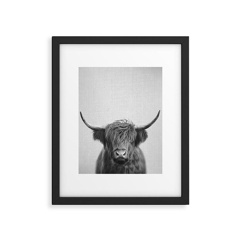 Highland Cow - Black & White Framed Art Print Gallery Image 6