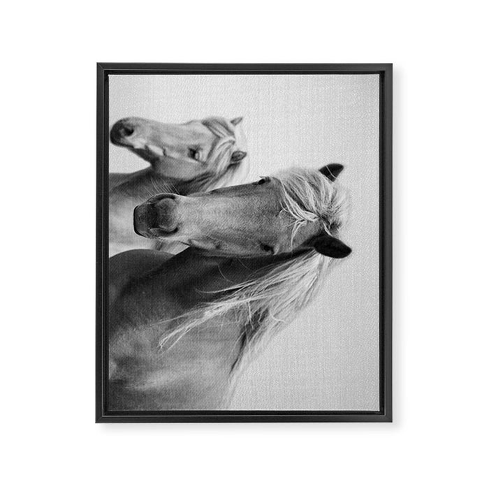 Horses - Black & White Framed Canvas Print Gallery Image 1