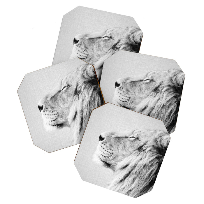 Lion Portrait - Black & White Coaster Gallery Image 1