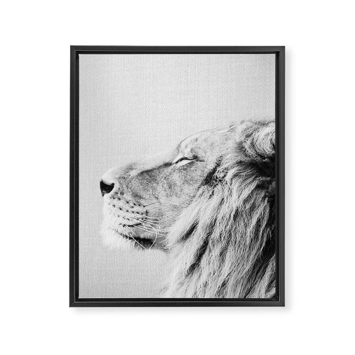 Lion Portrait - Black & White Framed Canvas Print Gallery Image 1