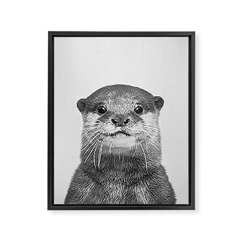 Otter - Black & White Framed Canvas Print Gallery Image 8