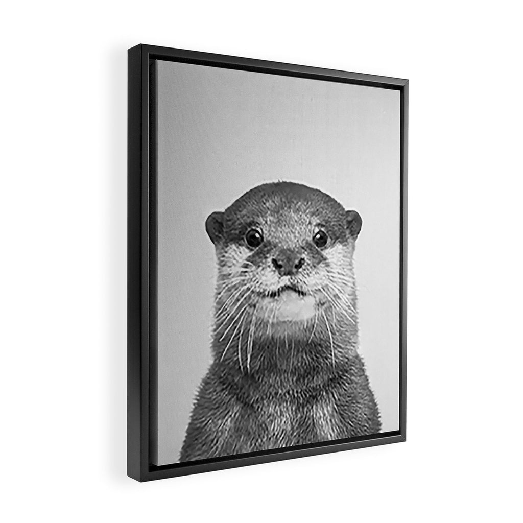 Otter - Black & White Framed Canvas Print Gallery Image 2