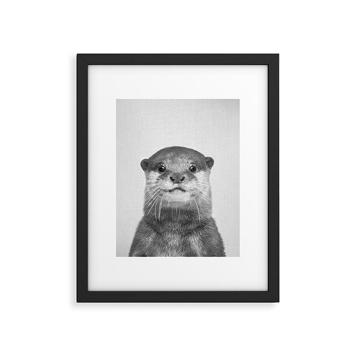 Otter - Black & White Framed Art Print Gallery Image 1