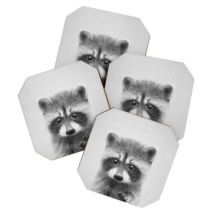 Raccoon - Black & White Coaster Gallery Image 1