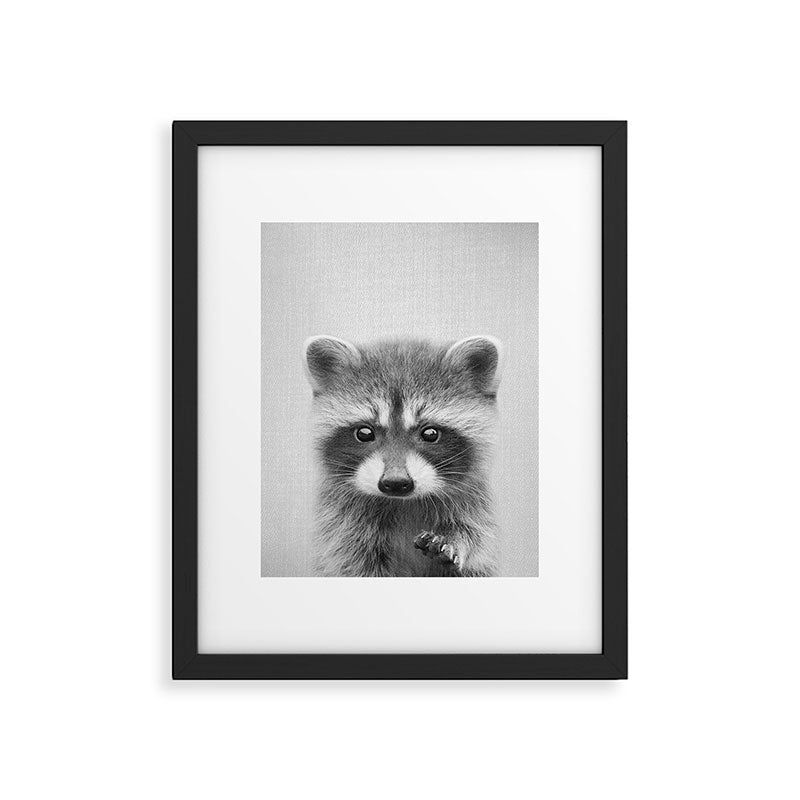 Raccoon - Black & White Framed Art Print Gallery Image 4
