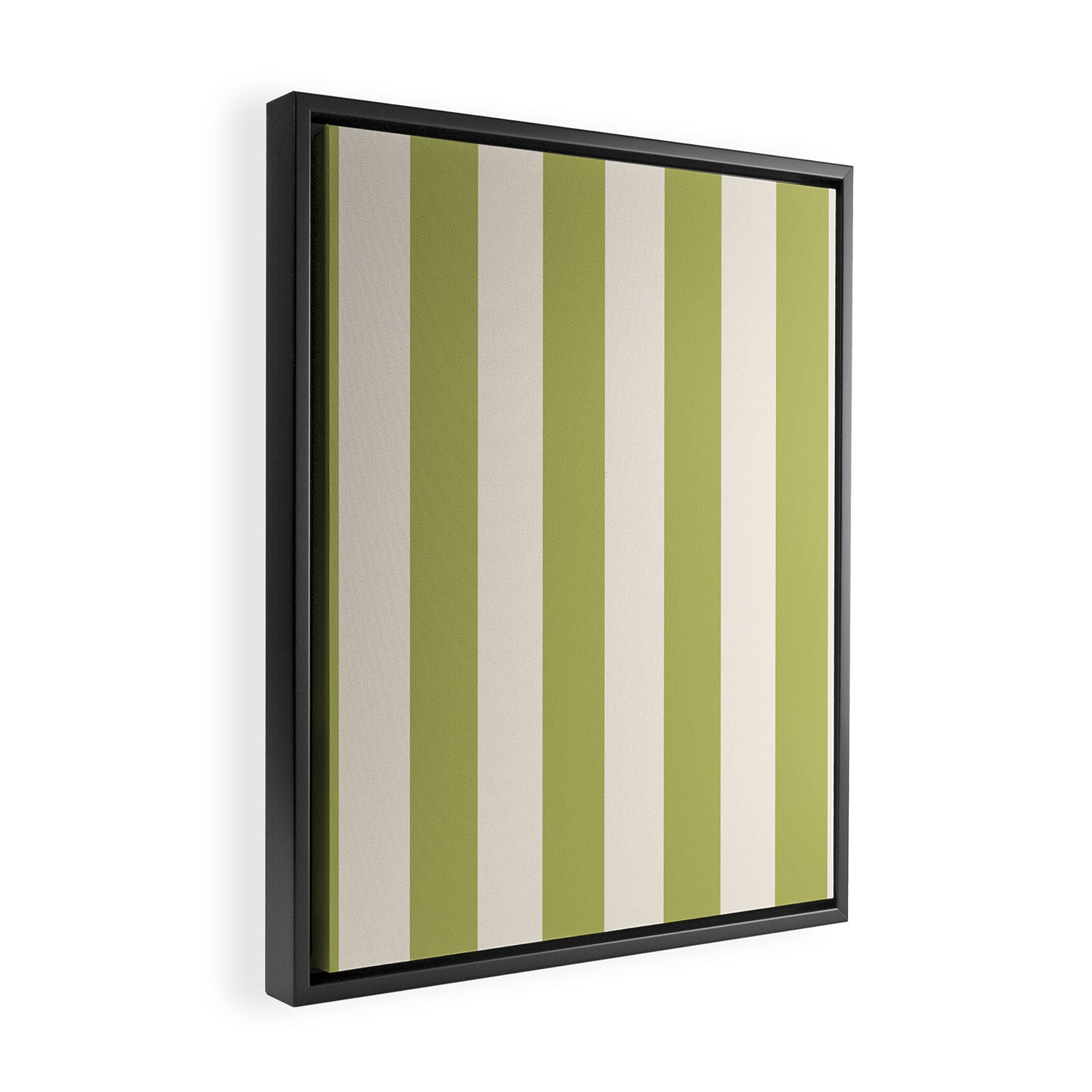 Duo I - Green and Butter Stripes Framed Canvas Print Gallery Image 2