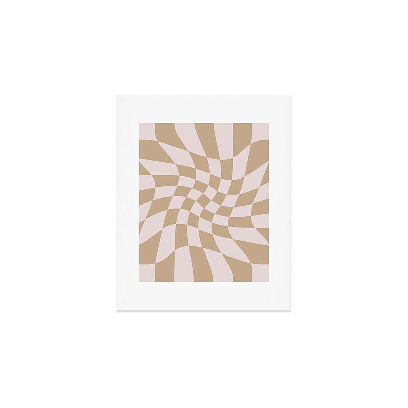 Wavy Check - Beige - Checkerboard Pattern Print Art Print Gallery Image 1