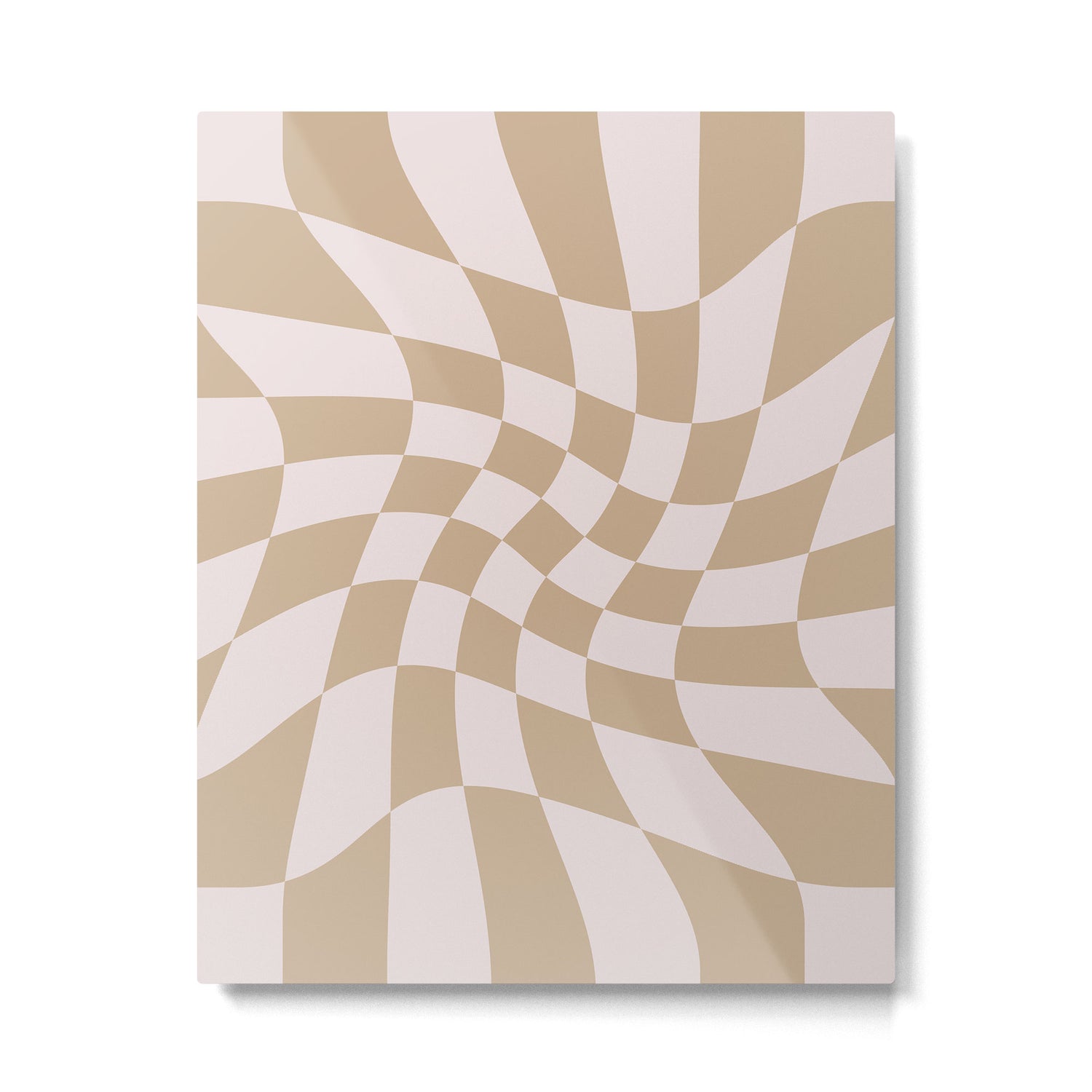 Wavy Check - Beige - Checkerboard Pattern Print Metal Print Gallery Image 6