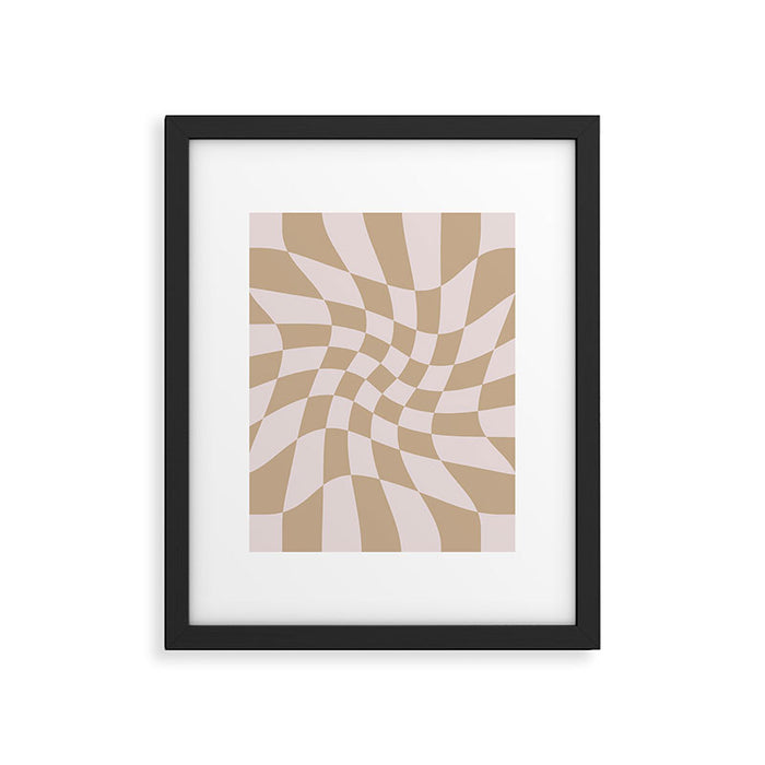 Wavy Check - Beige - Checkerboard Pattern Print Framed Art Print Gallery Image 1
