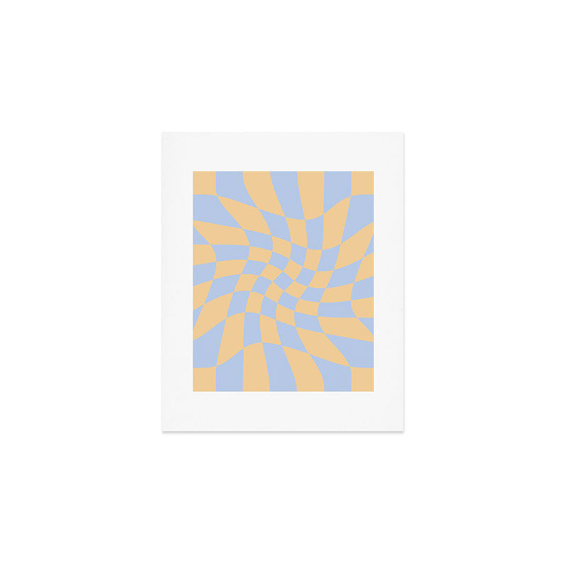 Wavy Check - Blue And Yellow - Checkerboard Pattern Print Art Print Gallery Image 1