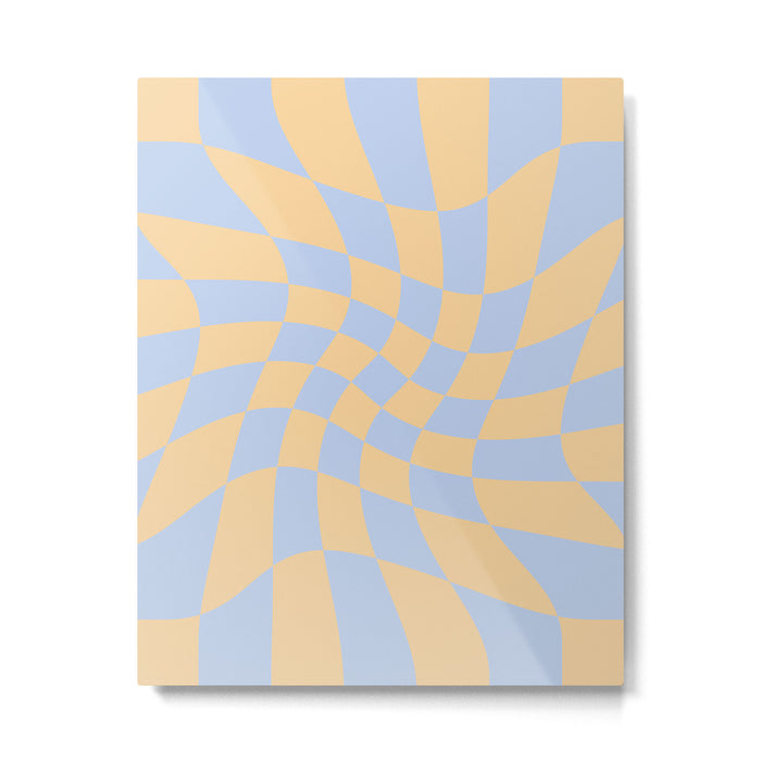 Wavy Check - Blue And Yellow - Checkerboard Pattern Print Metal Print Gallery Image 1