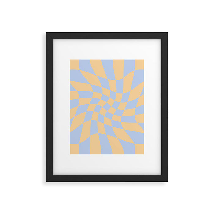 Wavy Check - Blue And Yellow - Checkerboard Pattern Print Framed Art Print Gallery Image 1