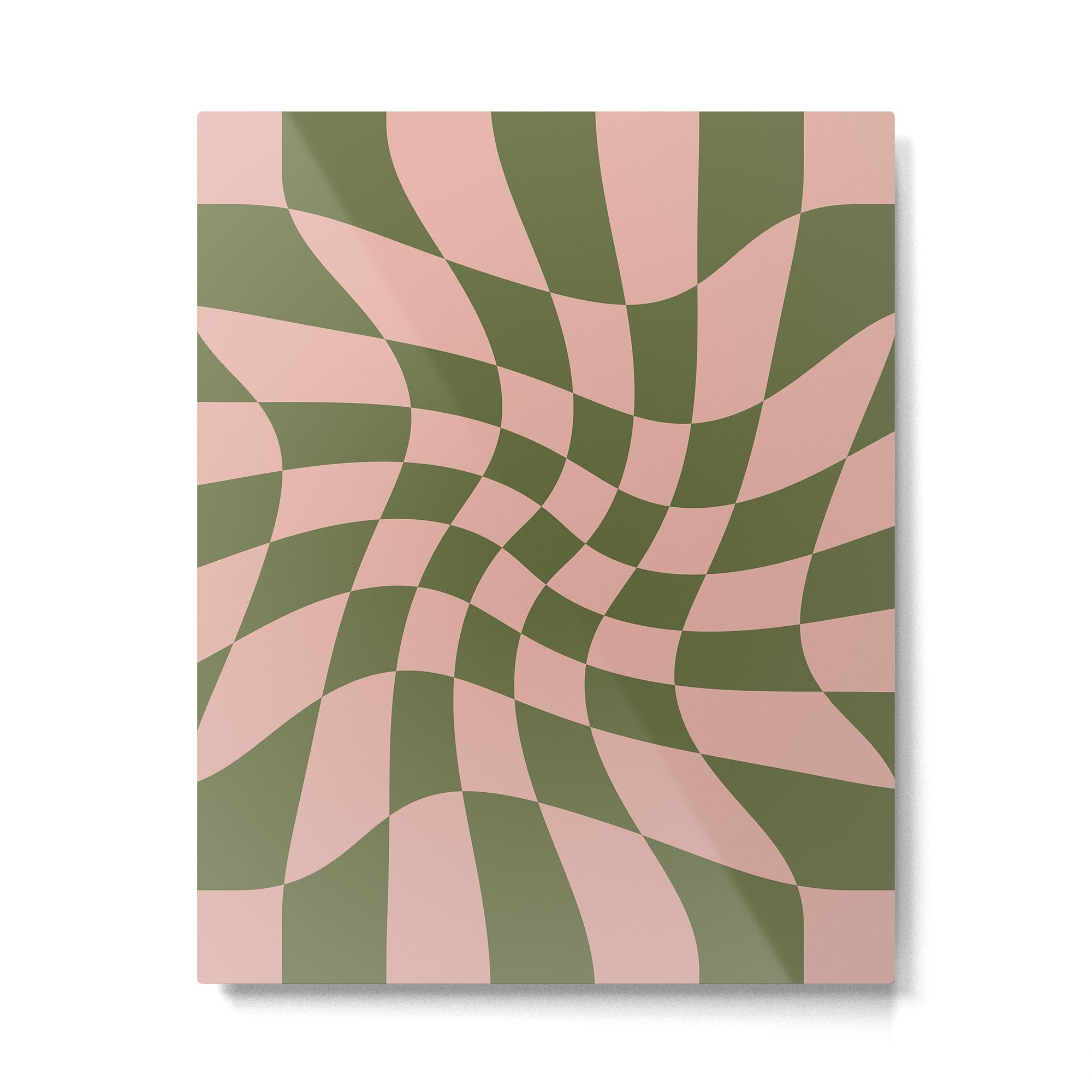 Wavy Check - Green And Peach - Checkerboard Pattern Print Metal Print Gallery Image 6
