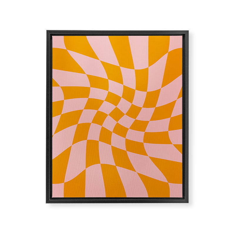 Wavy Check - Orange And Pink - Checkerboard Pattern Print Framed Canvas Print Gallery Image 8