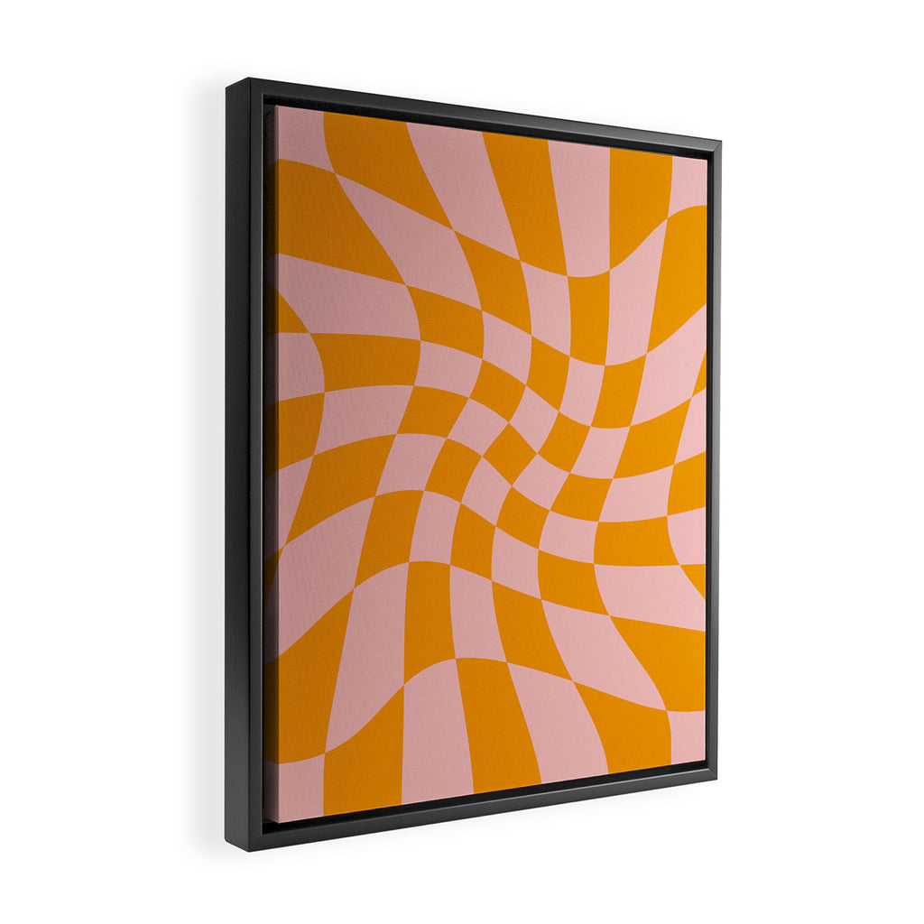 Wavy Check - Orange And Pink - Checkerboard Pattern Print Framed Canvas Print Gallery Image 2