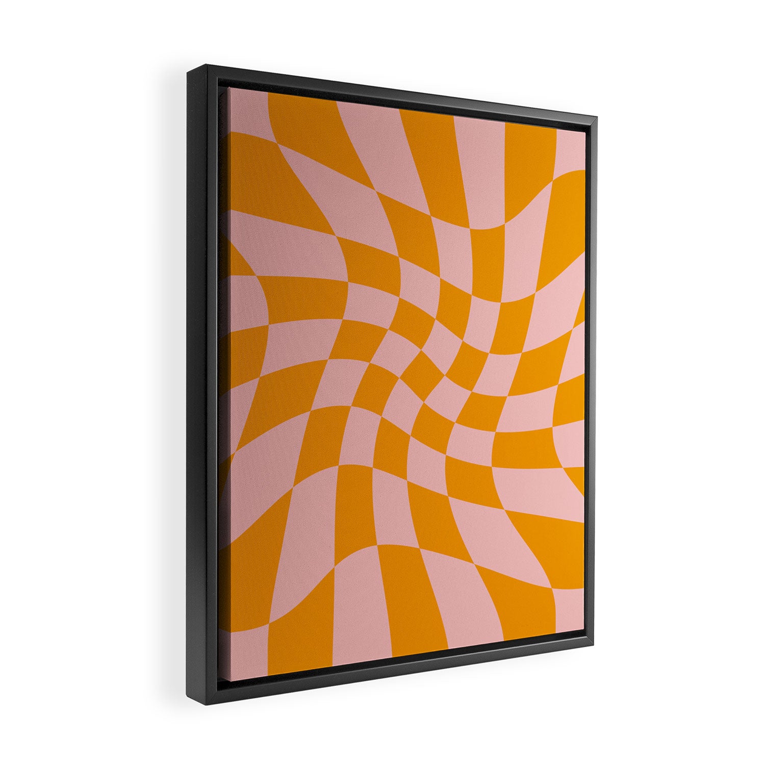 Wavy Check - Orange And Pink - Checkerboard Pattern Print Framed Canvas Print Gallery Image 2