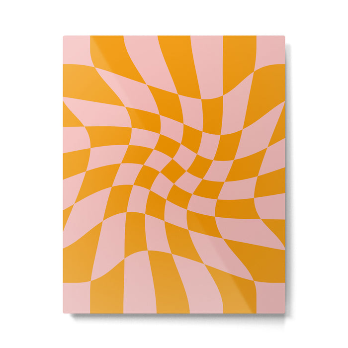 Wavy Check - Orange And Pink - Checkerboard Pattern Print Metal Print Gallery Image 1