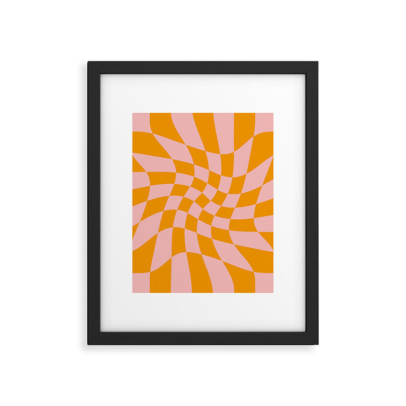 Wavy Check - Orange And Pink - Checkerboard Pattern Print Framed Art Print Gallery Image 6
